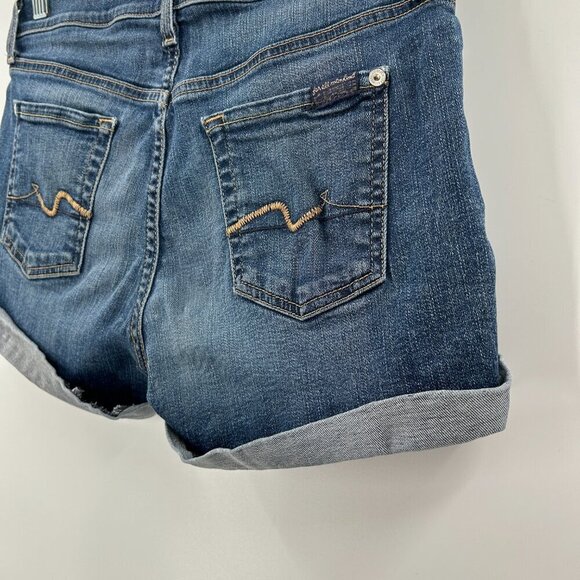 7 FOR ALL MANKIND Women's Medium Wash Blue Denim Cuffed Jean Shorts Size 26 - Picture 7 of 7